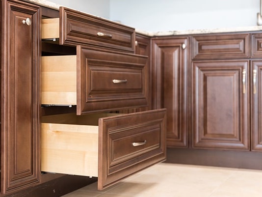3 open drawers
