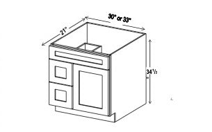 Vanity Sink Base Cabinet - 1 Door, 2 Drawer (on side)