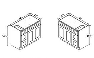 Vanity Sink Base Cabinet - 2 Door, 3 Drawer (on side)